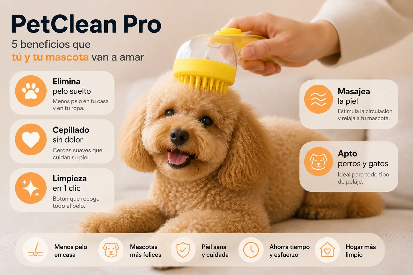 PetClean Pro - Cepillo 2 en 1 sin pelo en tu casa