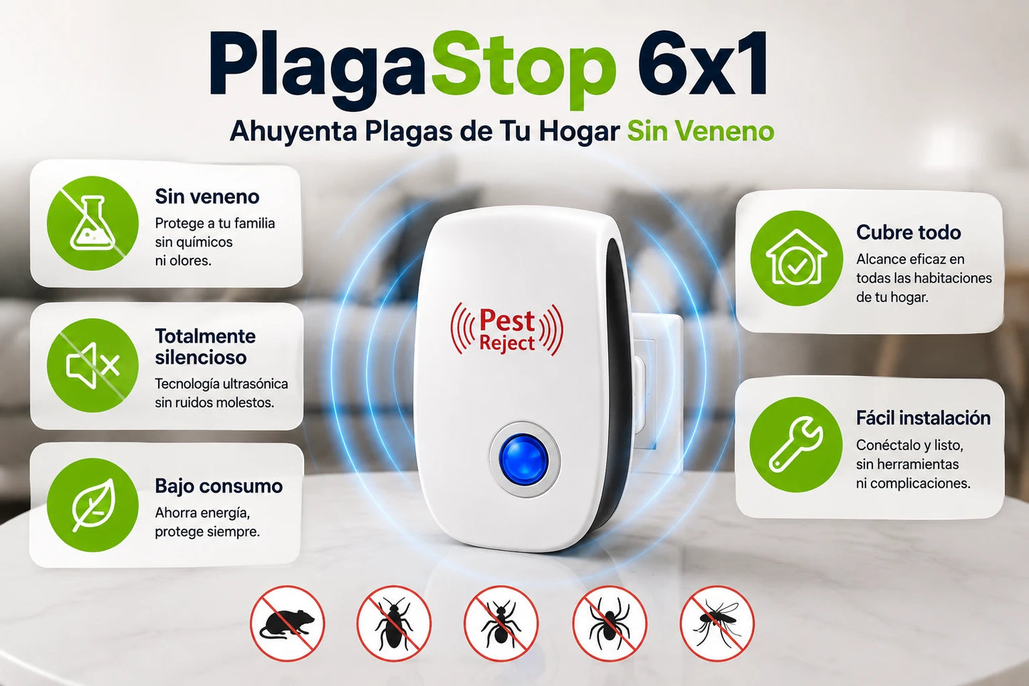 PlagaStop 6x1 - Ahuyenta Plagas de Tu Hogar Sin Veneno
