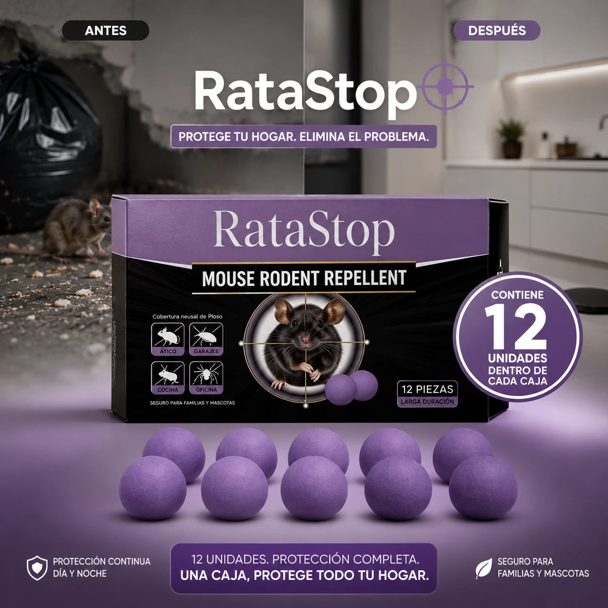 (12 bolitas) - RataStop – Aleja Ratones y Ratas de tu Casa de Forma Natural