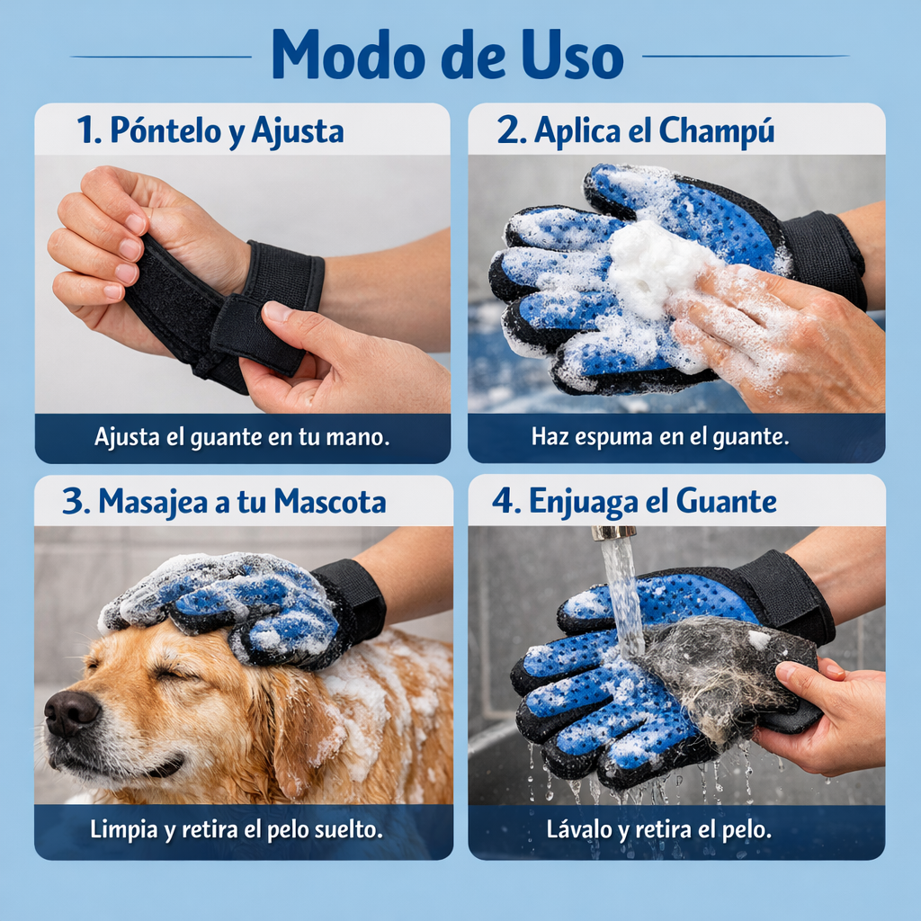 Guante de Baño Silicona para Mascotas – Limpia y Masajea – Tu Perro o Gato Disfruta el Baño Desde el Primer Uso