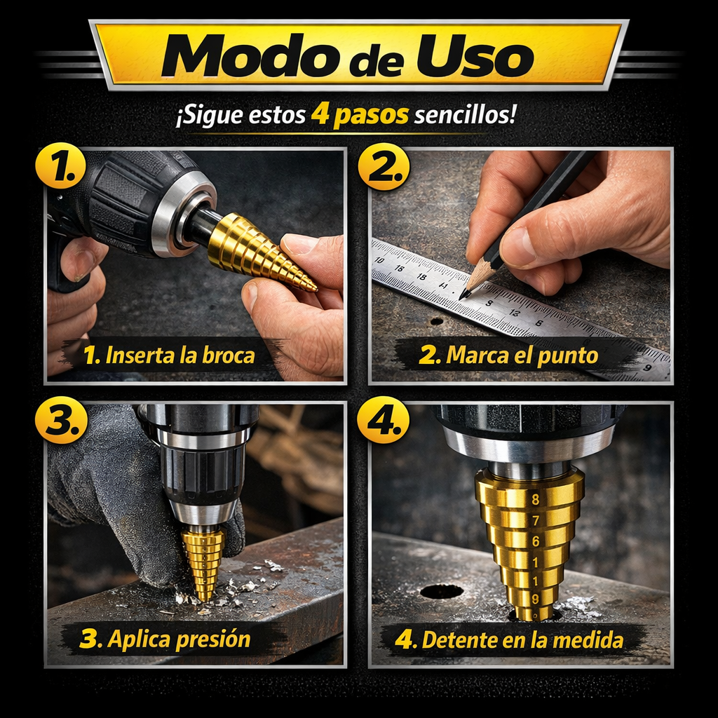 Set Brocas Escalonadas de Titanio – Perforación Múltiple – Agujeros precisos en minutos