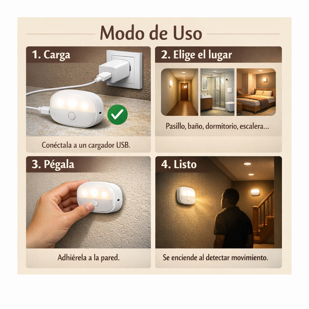 Luz LED con Sensor de Movimiento – Se enciende sola y cuida a los tuyos de noche