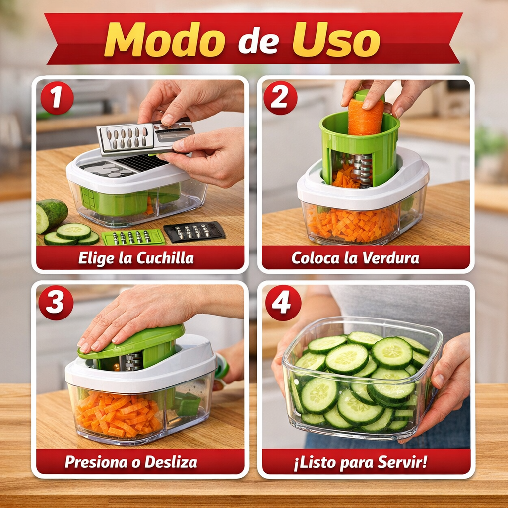 Procesador Manual 3 en 1 – Corta y Ralla Fácil – Cocina Lista en Segundos
