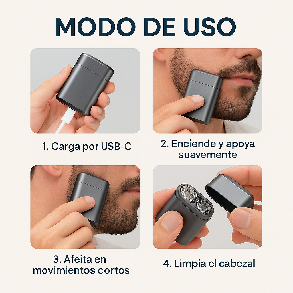 2x1: Mini Afeitadora Eléctrica – Afeitado Preciso al Instante – Rostro Suave y Limpio en 60 Segundos