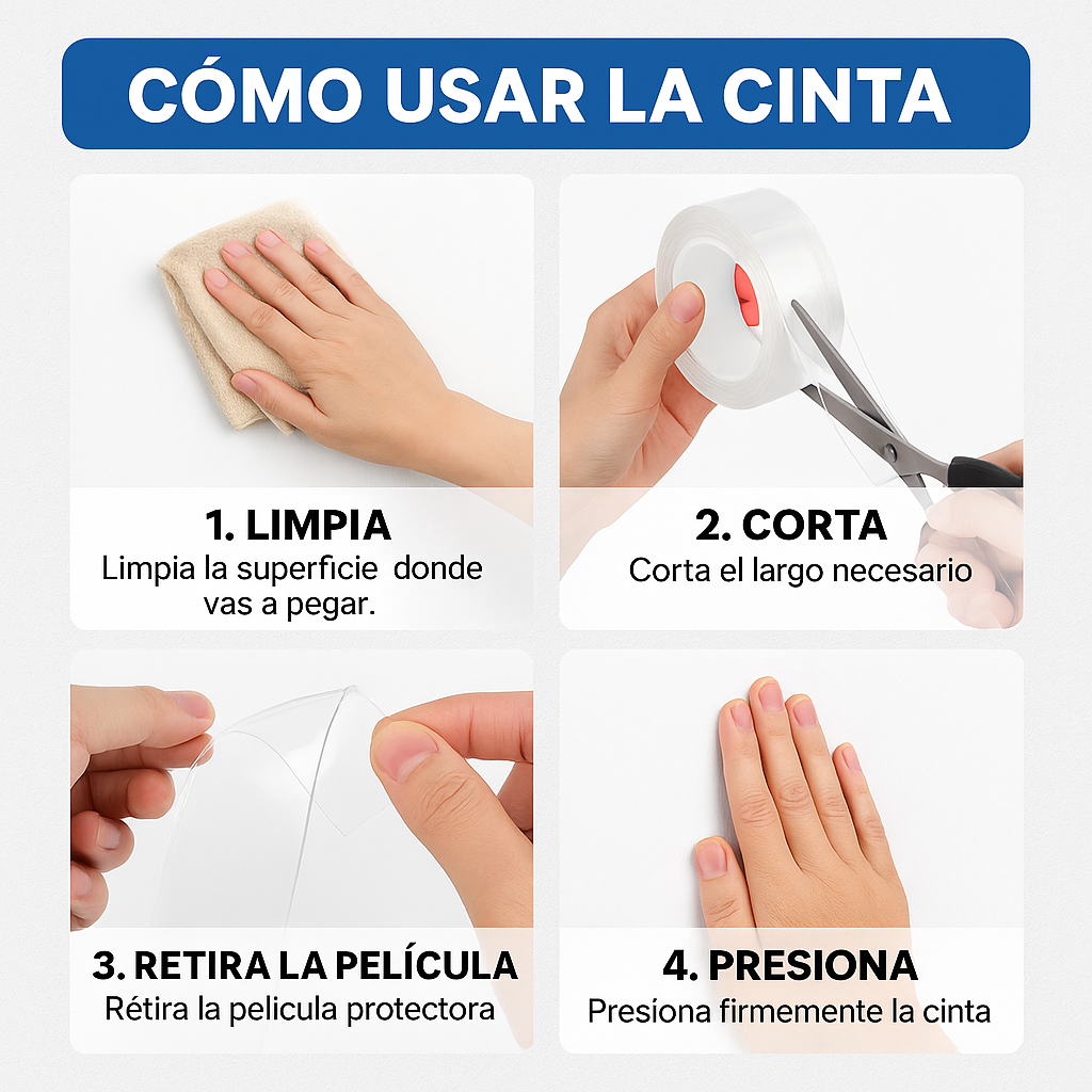 2x1 - Cinta Nano Adhesiva – Pega Todo sin Taladros – Orden y Seguridad en tu Hogar en Solo Segundos
