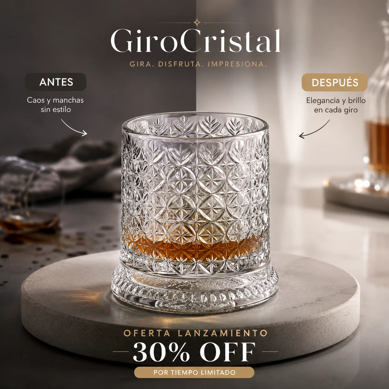 GiroCristal – Vasos de Whisky Giratorios con 30% OFF