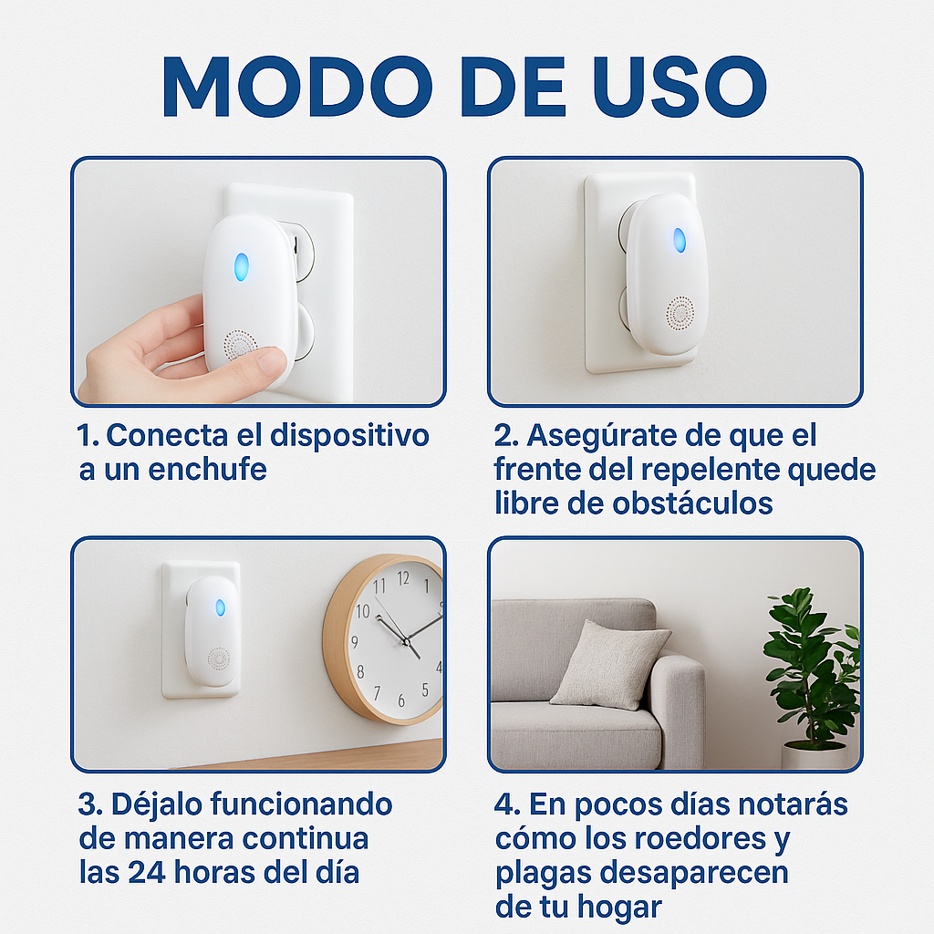 Repelente Ultrasónico 6x1  – Ahorra Tiempo y Esfuerzo – Mantén tu hogar libre de ratones en solo días