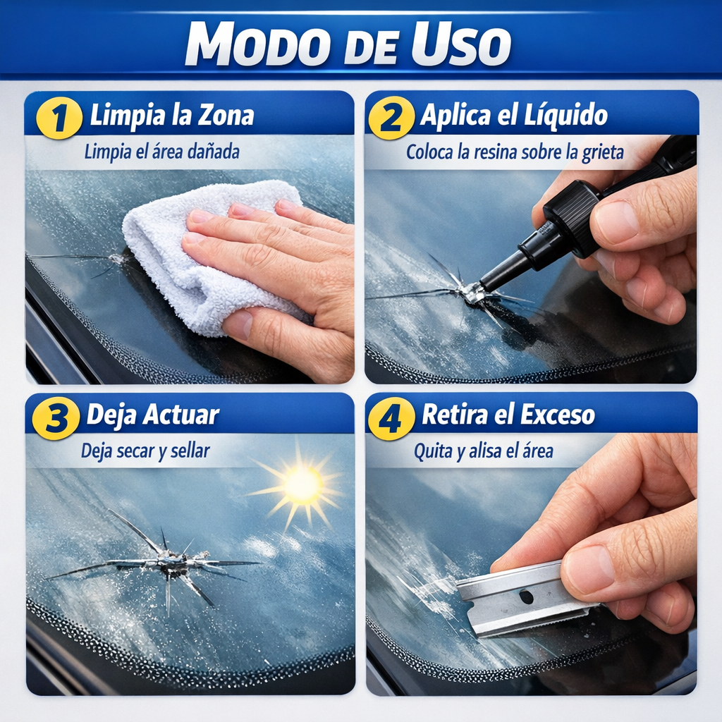 Líquido Reparador de Vidrio – Sella Grietas – Evita Cambiar el Parabrisas en Minutos