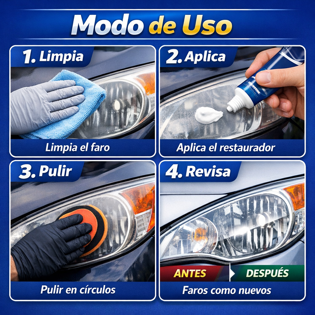 Restaurador de Faros – Limpia y Aclara – Visión Clara en Minutos