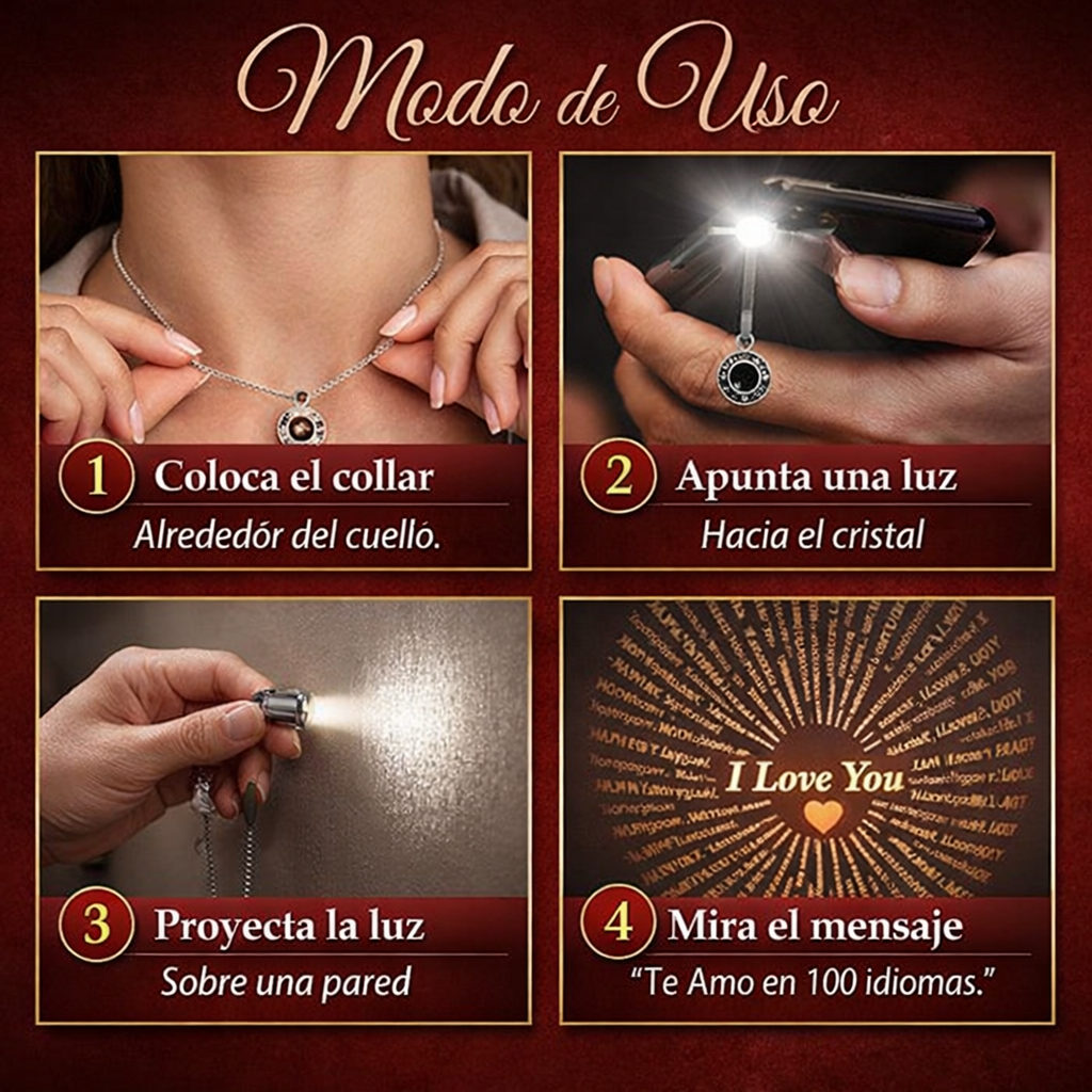 Collar Proyección Amor 100 Idiomas – Expresa Tu Amor en Segundos con un Regalo Inolvidable