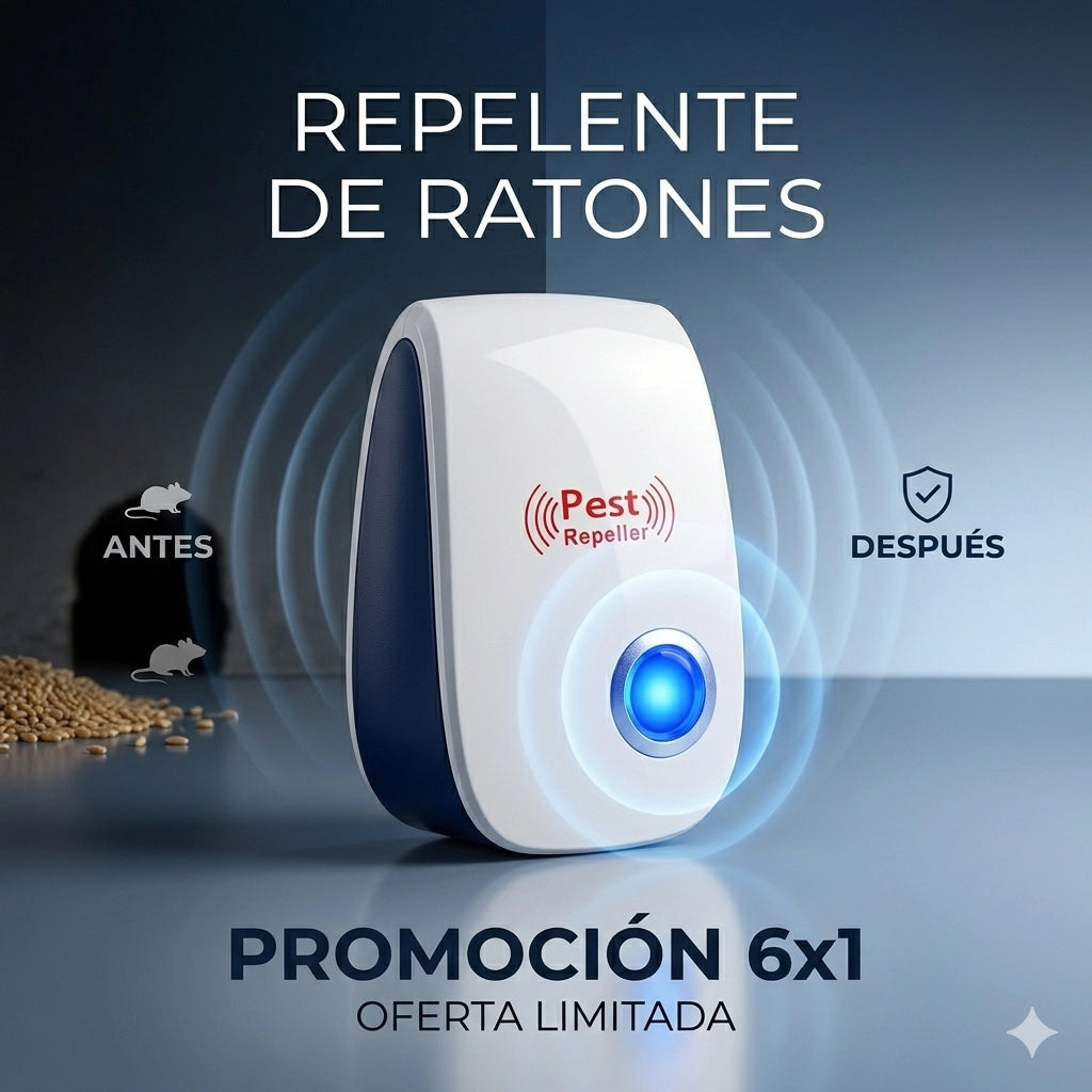 Repelente Ultrasónico 6x1  – Ahorra Tiempo y Esfuerzo – Mantén tu hogar libre de ratones en solo días