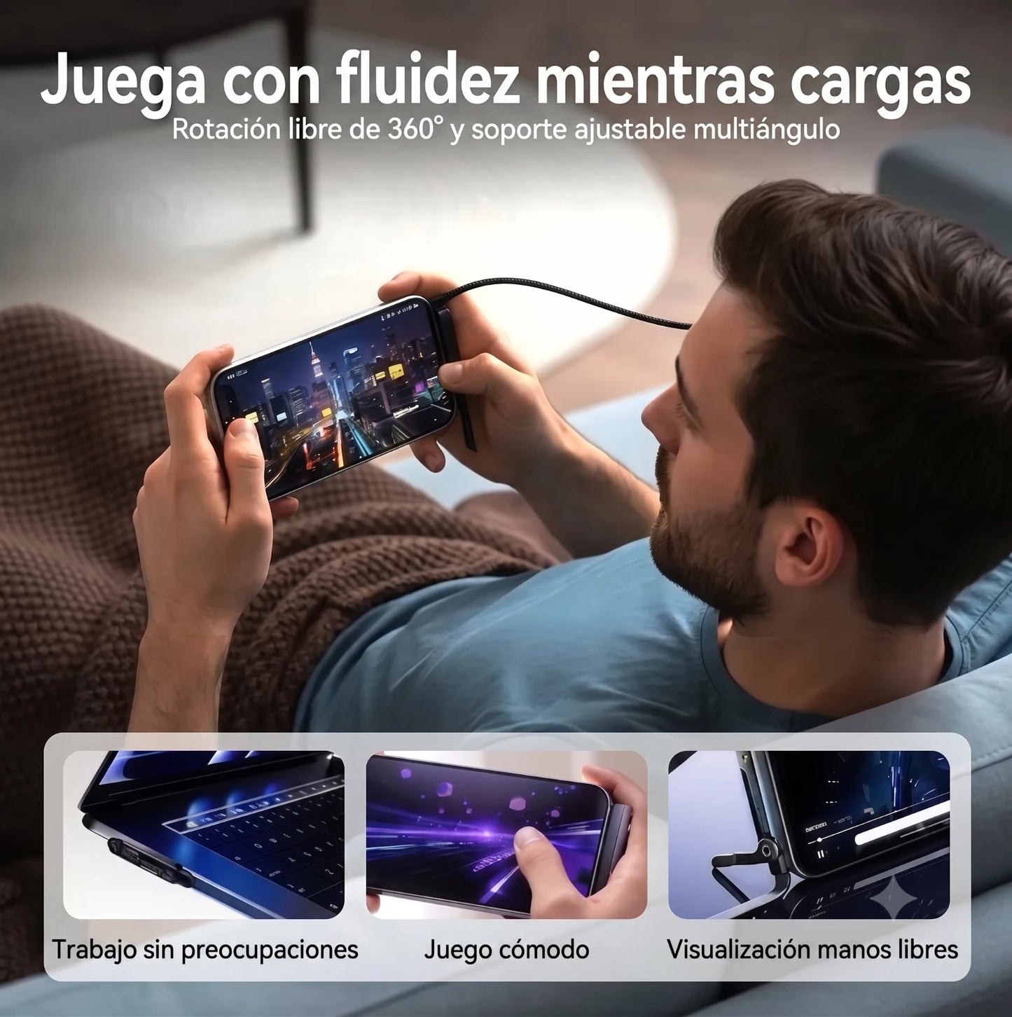 CargaFlex - Cable 240W 2en1 con Soporte | 30% OFF
