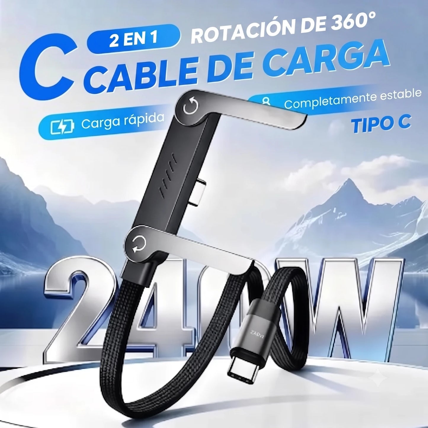 CargaFlex - Cable 240W 2en1 con Soporte | 30% OFF