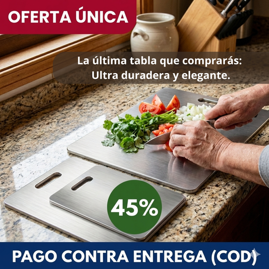 Set 3 Tablas de Acero - Corte Higiénico - Cocina Segura Desde el Primer Uso