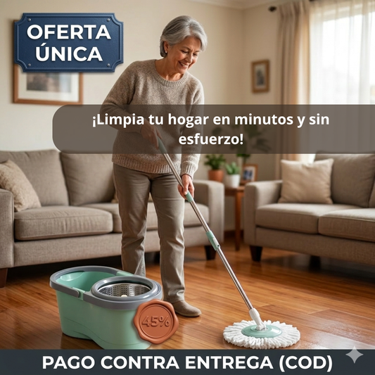 Mopa 360° con Tambor Metálico — Limpia sin agacharte ni mojarte las manos en segundos