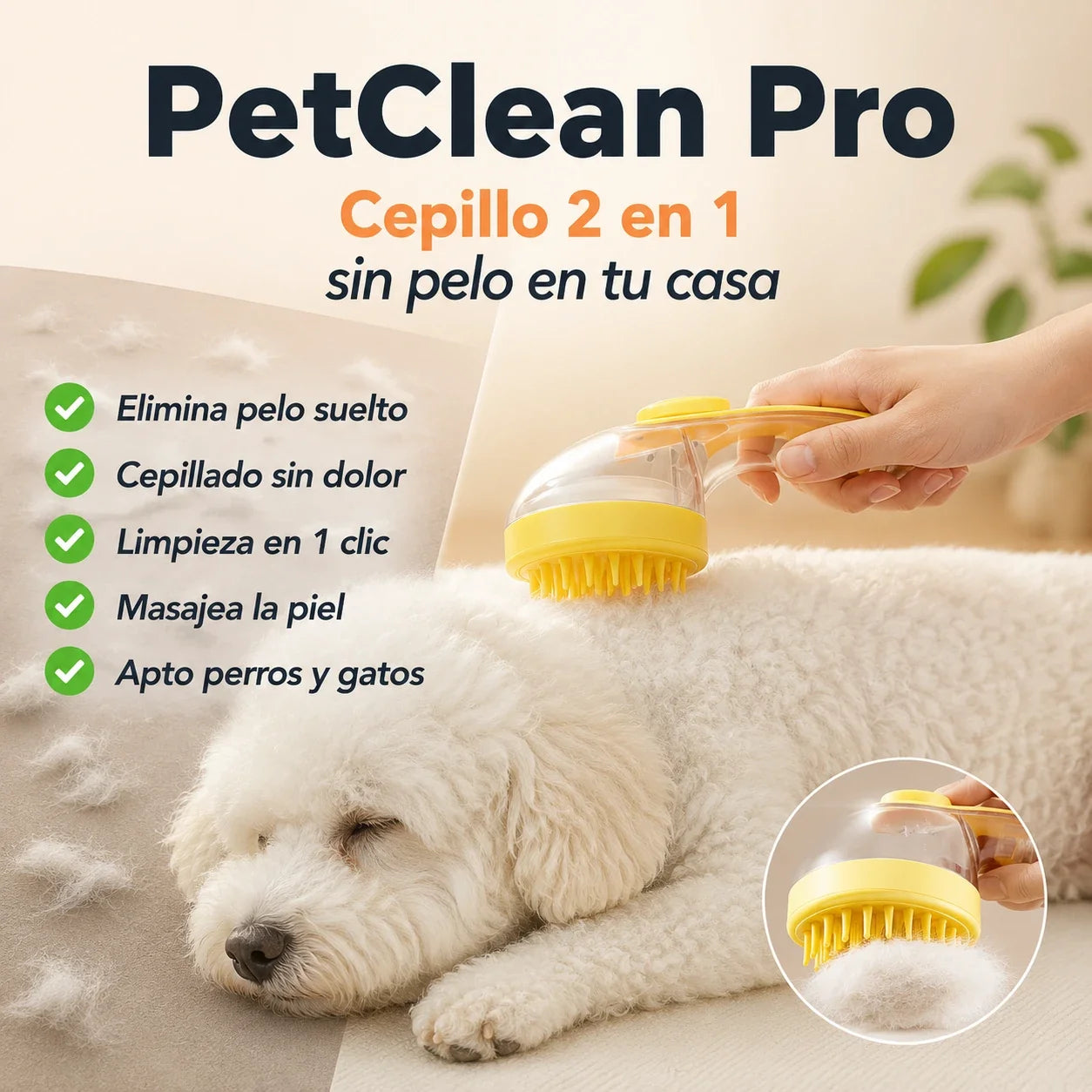 PetClean Pro - Cepillo 2 en 1 sin pelo en tu casa