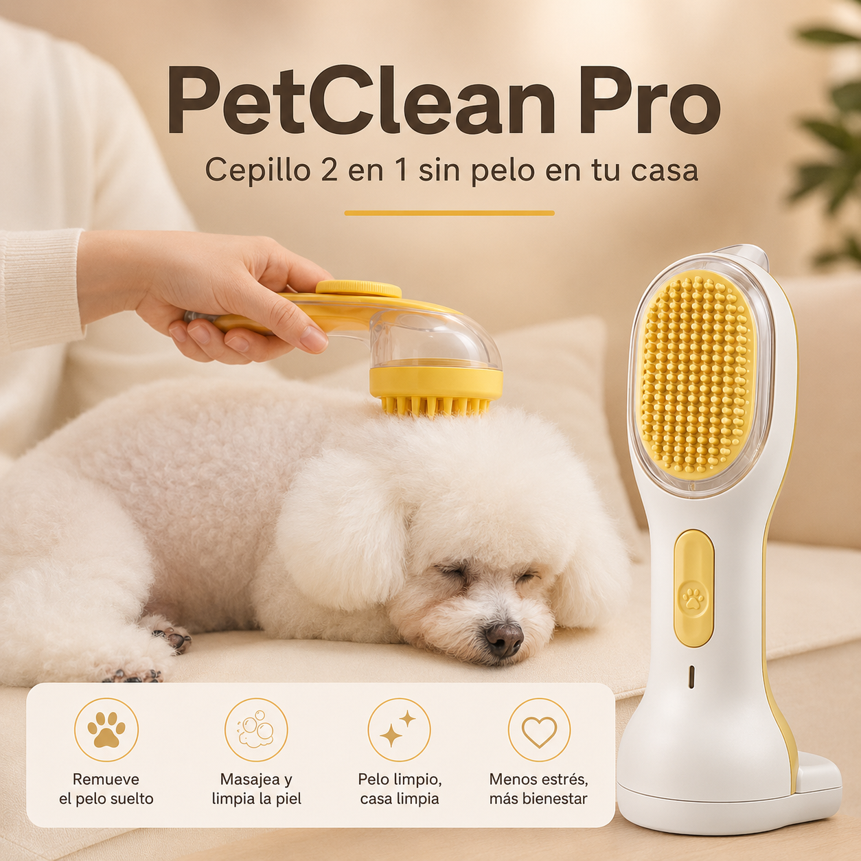 PetClean Pro - Cepillo 2 en 1 sin pelo en tu casa